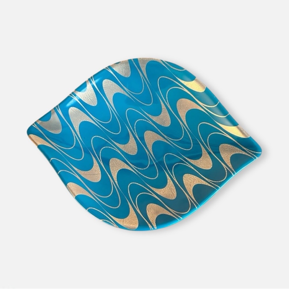 Jonathan Adler | Turquoise & Gold Retro Wave Decorative Tray Dish